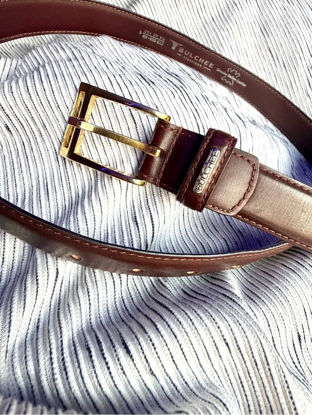 Classic Men's Italian Brown Leather Belt with Gold Buckle